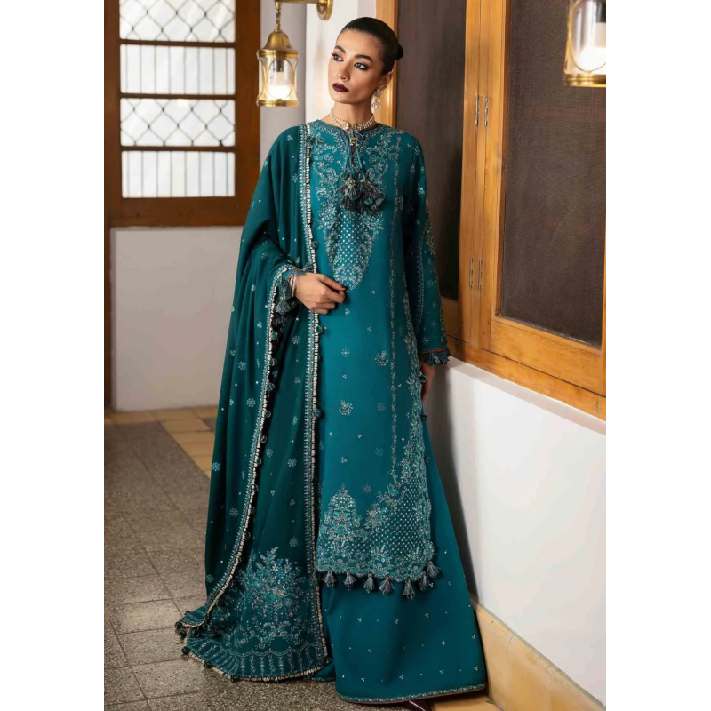 hussain rehar 012 unstitched luxury dhanak heavy embroidered 3pc suit