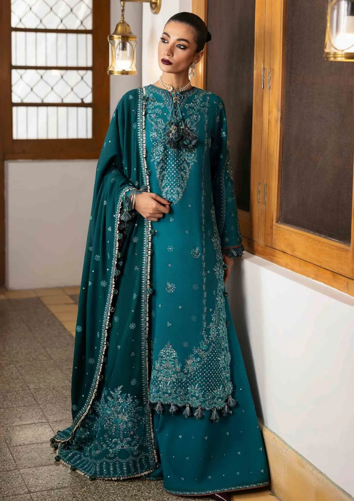 hussain rehar 012 unstitched luxury dhanak heavy embroidered 3pc suit