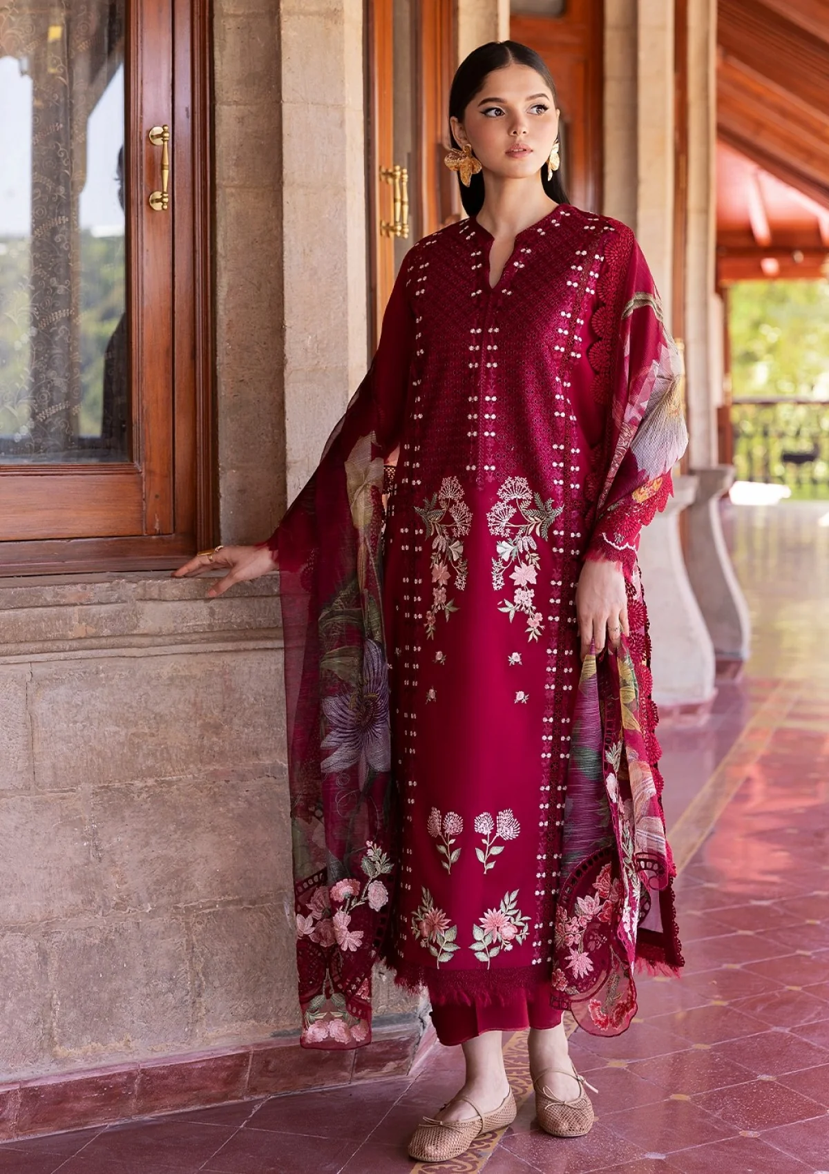 crimson 002 unstitched luxury dhanak chikankari heavy embroidered 3pc suit