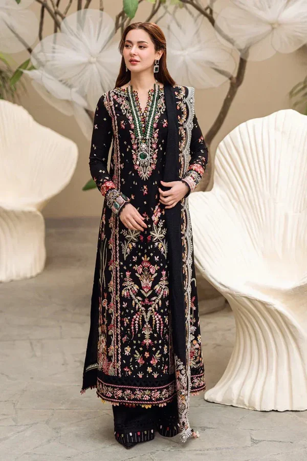 qalamkar 001 unstitched luxury dhanak heavy embroidered 3pc suit