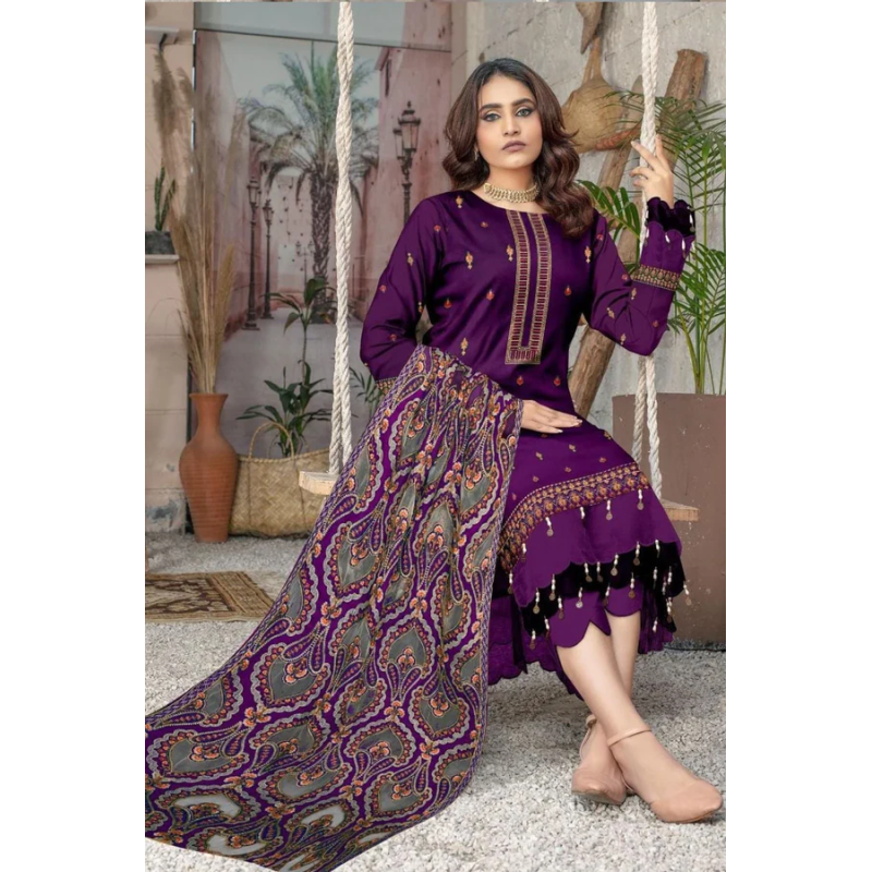 bareeze 1672 c unstitched luxury dhanak heavy embroidered 3pc suit with laser cut shawl