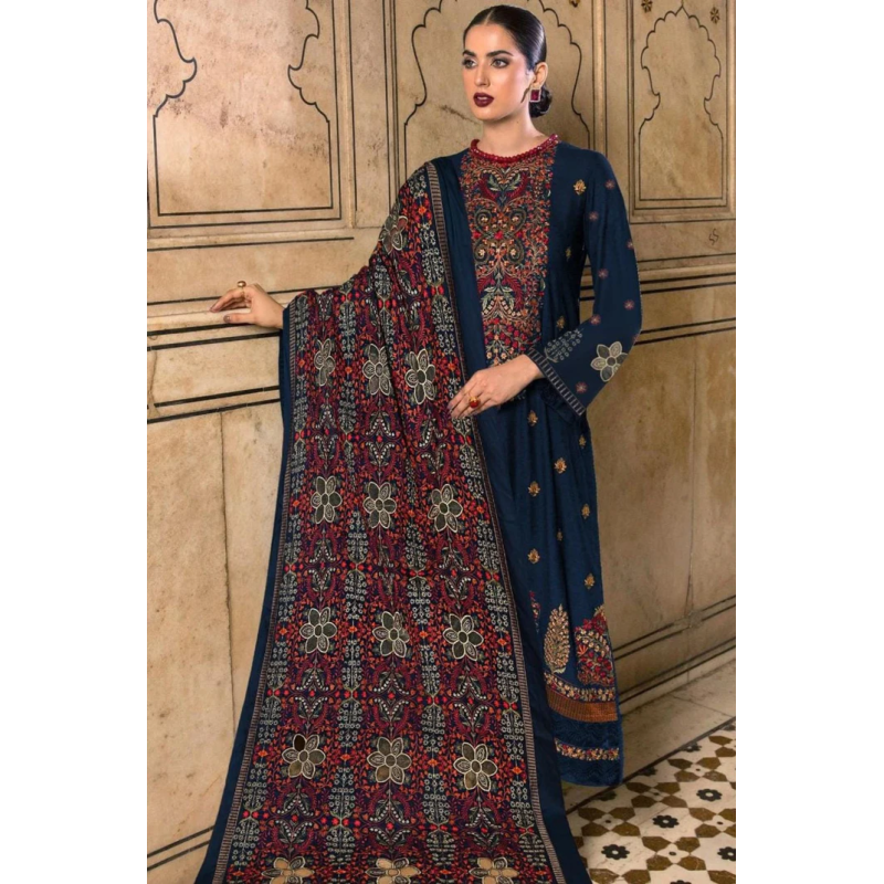 bareeze 1711 unstitched luxury dhanak heavy embroidered 3pc suit with laser cut shawl