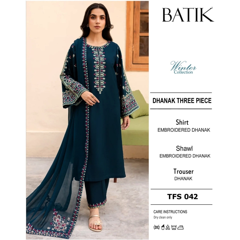 batik 001 unstitched luxury dhanak heavy embroidered 3pc suit