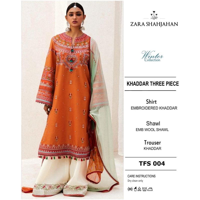 zara shahjahan 012 unstitched luxury khaddar heavy embroidered 3pc suit