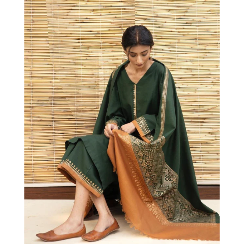 dyot 003 unstitched luxury dhanak heavy embroidered 3pc suit