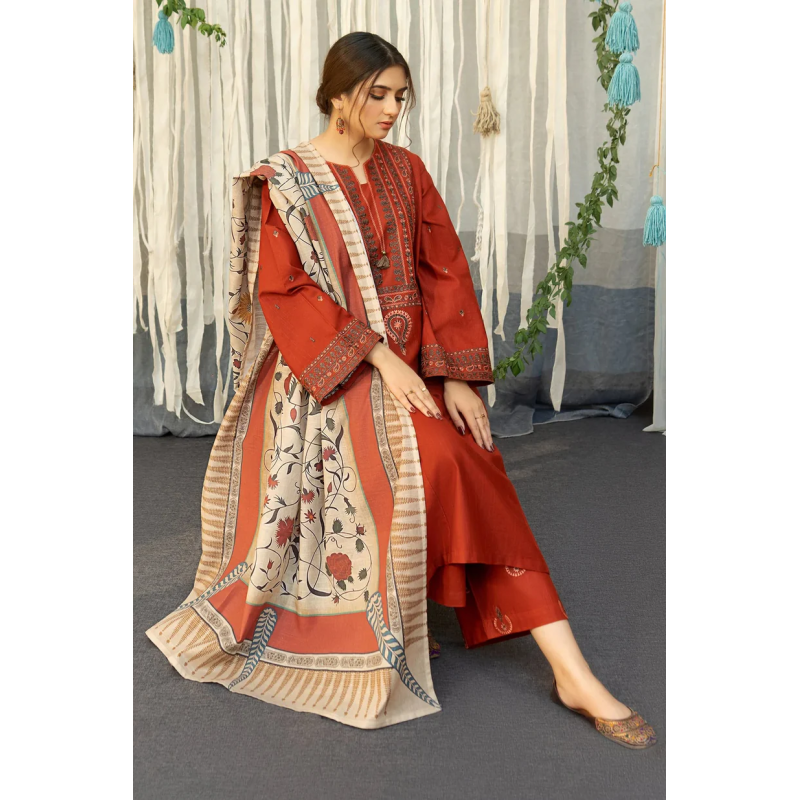 Br 845-3 Piece - Unstitched Embroidered Dhanak Fabric