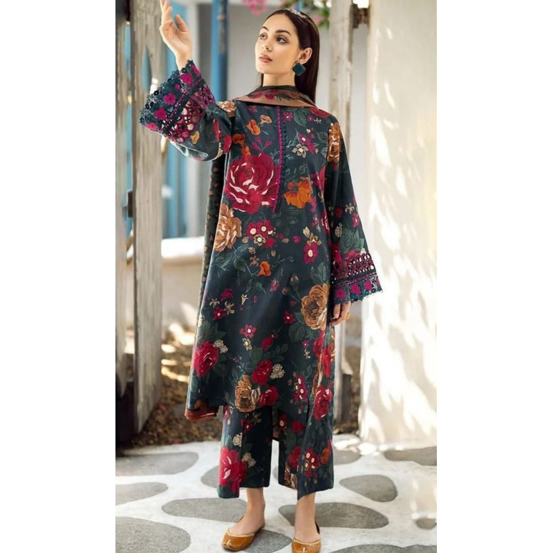 Baroque Digital Printed Dhanak All Over 3 Pc