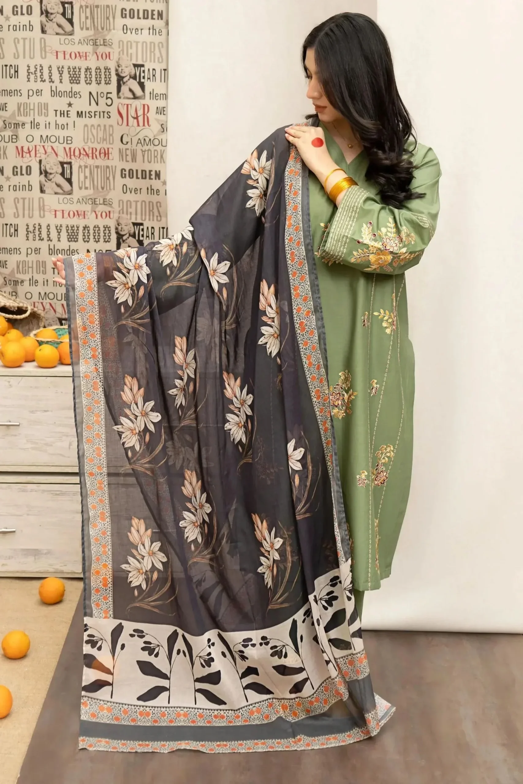 Urge Embroidered 3PC Cambric Cotton Suit With Patches – UG 73 - Image 4