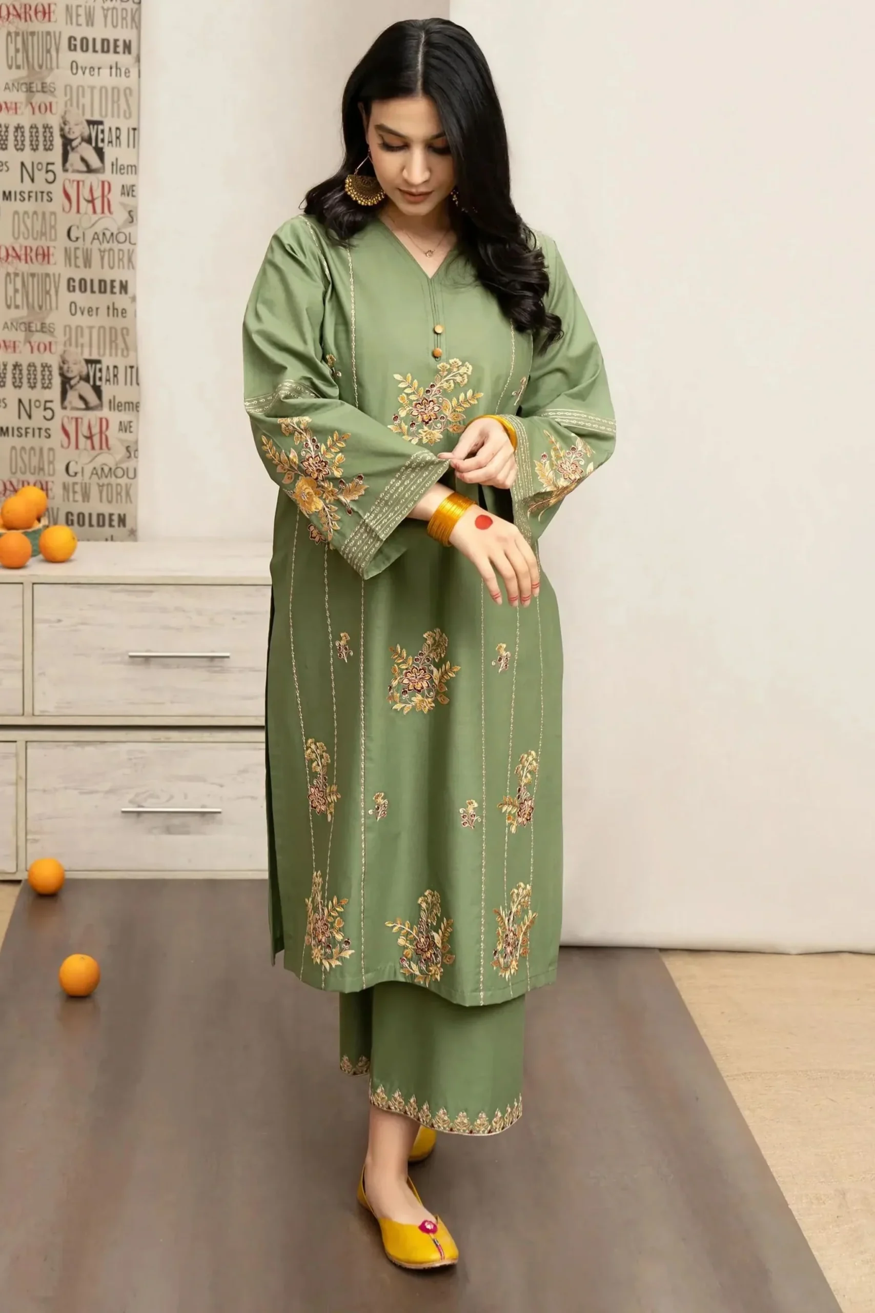 Urge Embroidered 3PC Cambric Cotton Suit With Patches – UG 73 - Image 2