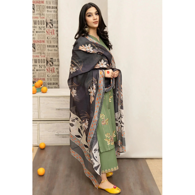 Urge Embroidered 3PC Cambric Cotton Suit With Patches – UG 73