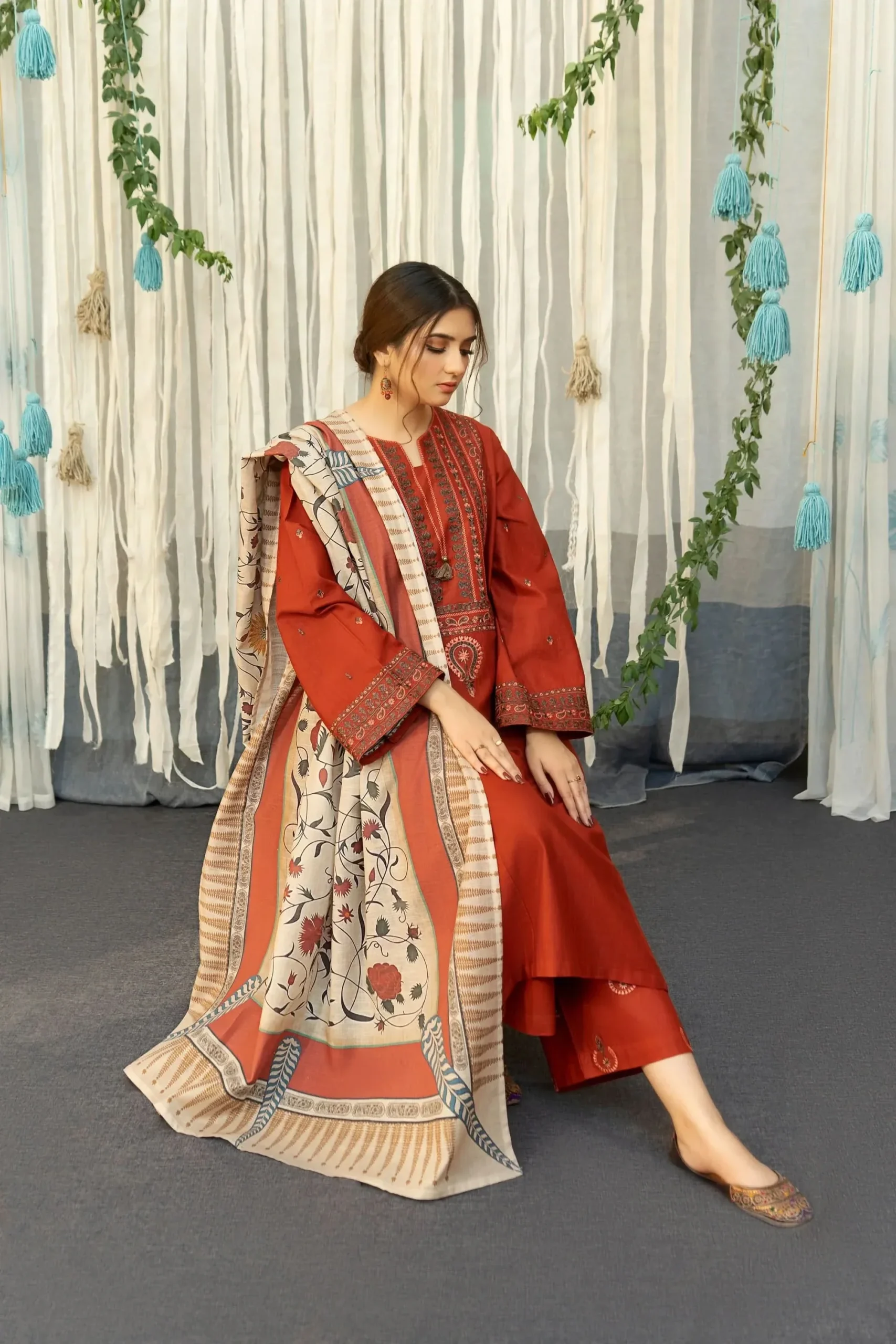 Urge Embroidered 3PC Cambric Cotton Suit – UG 79 - Image 4