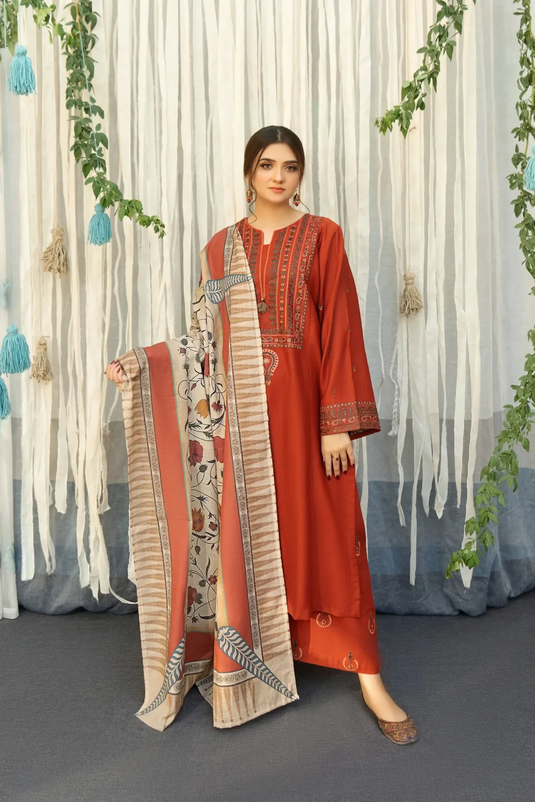 Urge Embroidered 3PC Cambric Cotton Suit – UG 79