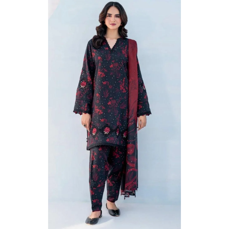 Baroque Digital Printed 3PC Lawn Suit With Patches - BR 45