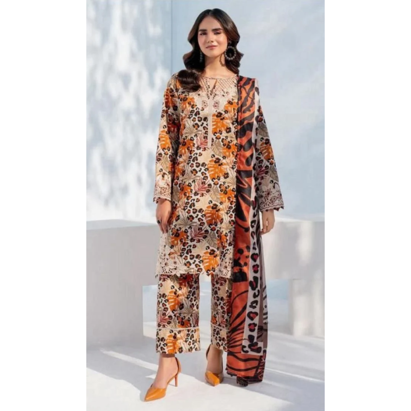 Baroque Digital Printed 3PC Lawn Suit With Patches - BR 50