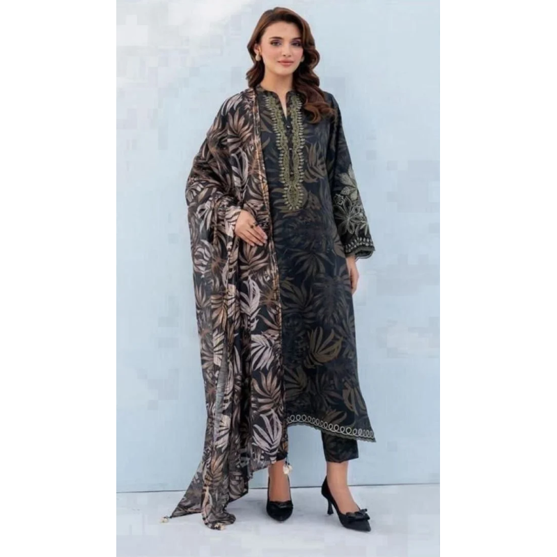 Baroque Digital Printed 3PC Lawn Suit With Patches - BR 52