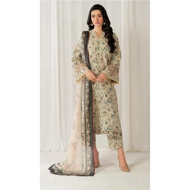 Baroque Digital Printed 3PC Lawn Suit With Patches - BR 53