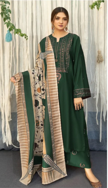 Urge Embroidered 3PC Cambric Cotton Suit – UG 80