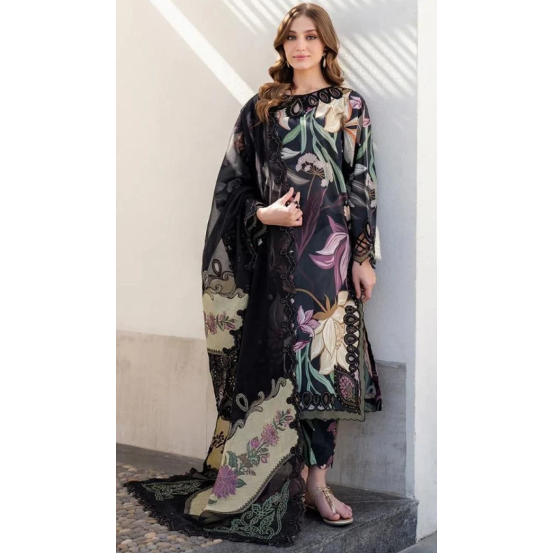 Baroque Digital Printed 3PC Lawn Suit With Patches - BR 55