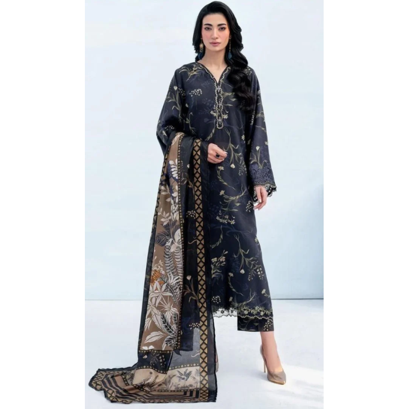 Baroque Digital Printed 3PC Lawn Suit With Patches - BR 47