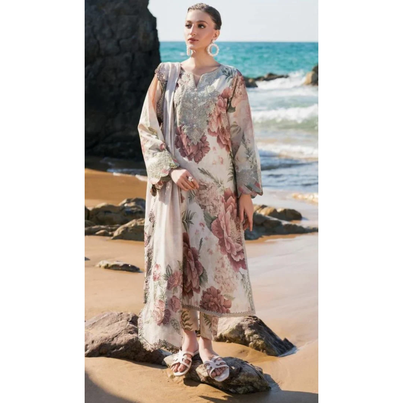 Baroque Digital Printed 3PC Lawn Suit With Patches - BR 48