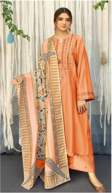 Urge Embroidered 3PC Cambric Cotton Suit – UG 82