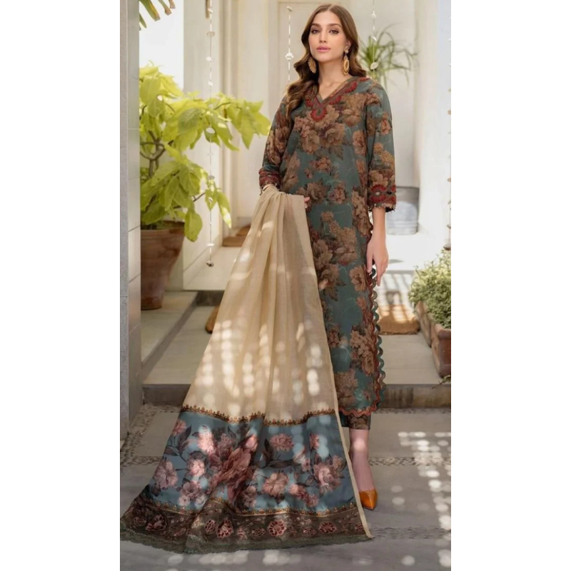 Baroque Digital Printed 3PC Lawn Suit With Patches - BR 61