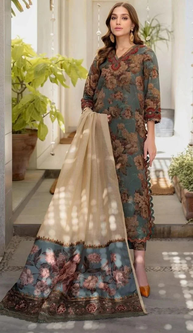 Baroque Digital Printed 3PC Lawn Suit With Patches - BR 61