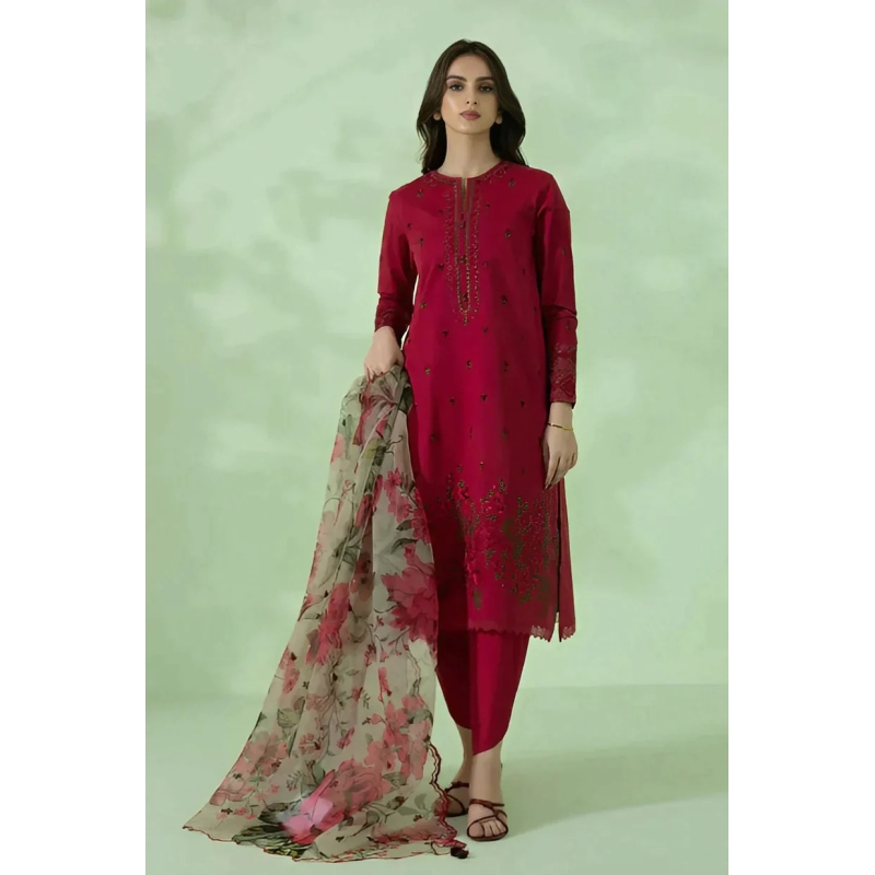 Sapphire Embroidered 3PC Cambric Cotton Suit – SP 70