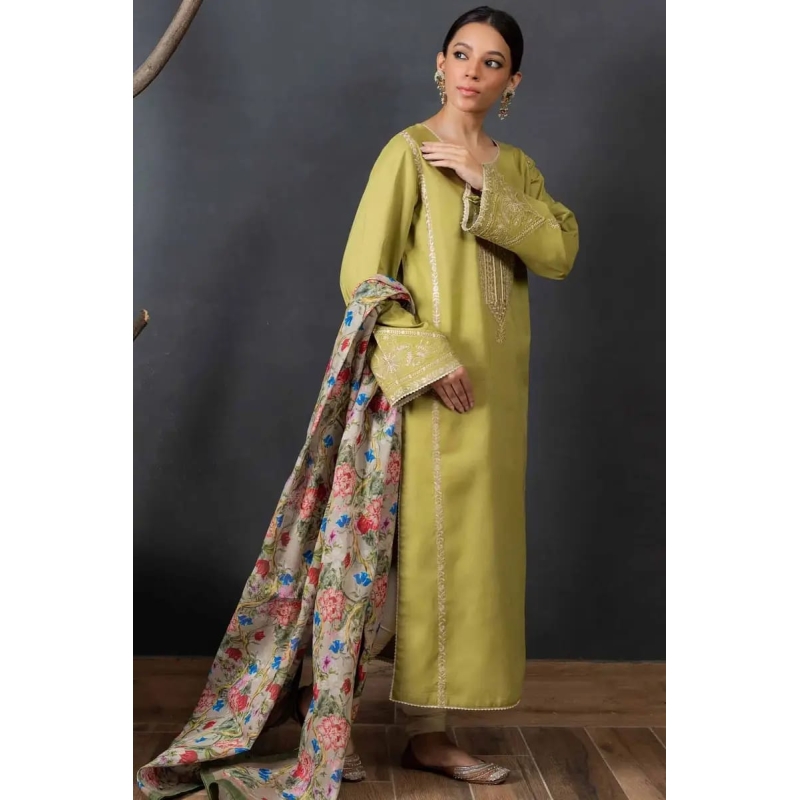 Urge Embroidered 3PC Cambric Cotton Suit With Patches – UG 74