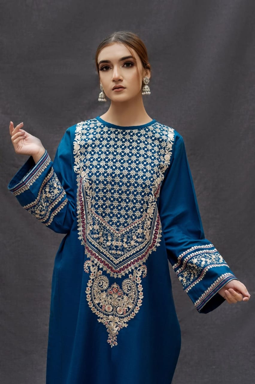 Urge Embroidered 3PC Cambric Cotton Suit With Patches – UG 75 - Image 2