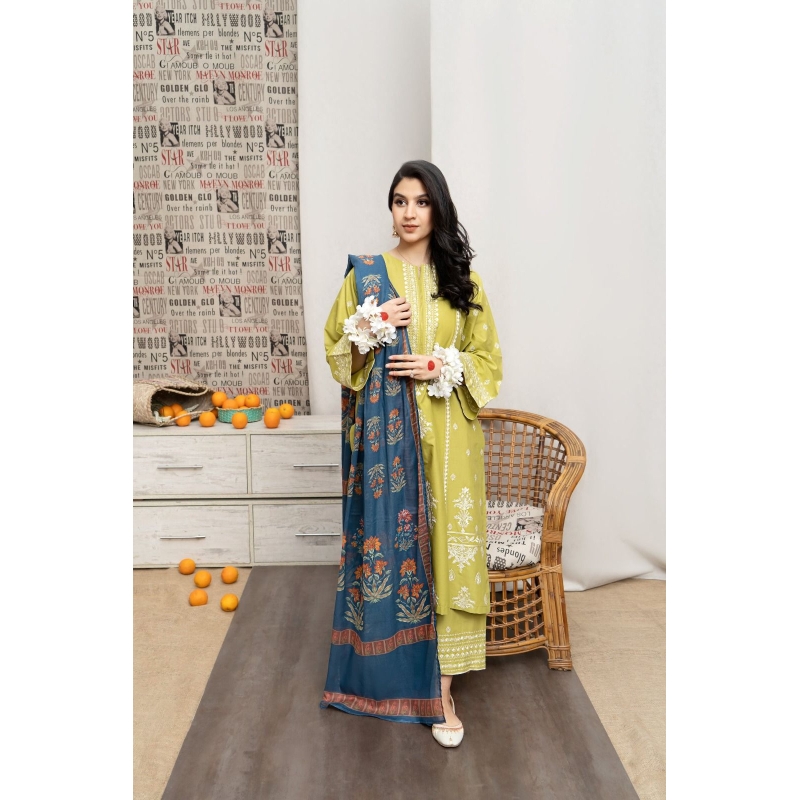 Urge Embroidered 3PC Cambric Cotton Suit With Patches – UG 76