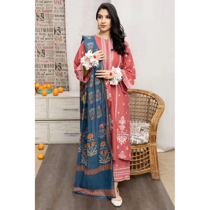 Urge Embroidered 3PC Cambric Cotton Suit With Patches – UG 78
